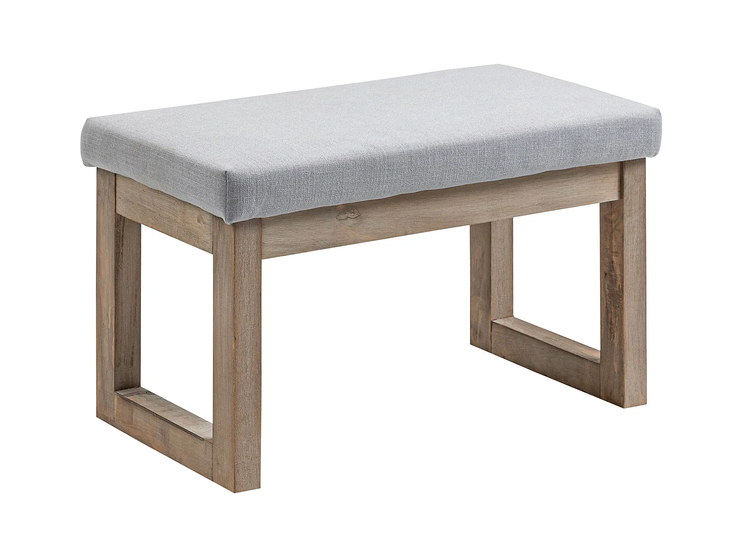 Taburete con almacenaje y patas de madera, puf tapizado, tejido de poliéster, color gris (68x38x42 cm)