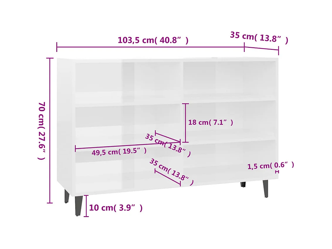 Buffet blanc brillant 103,5x35x70 cm bois d'ingénierie