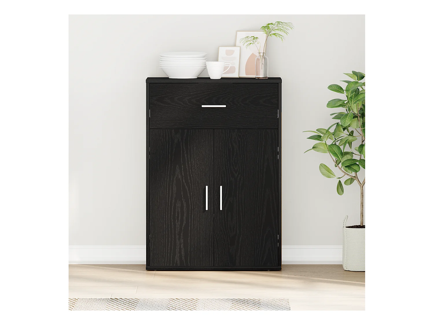 Dressoir met lade Zwart eiken 79 x 38 x 80 cm Technisch hout