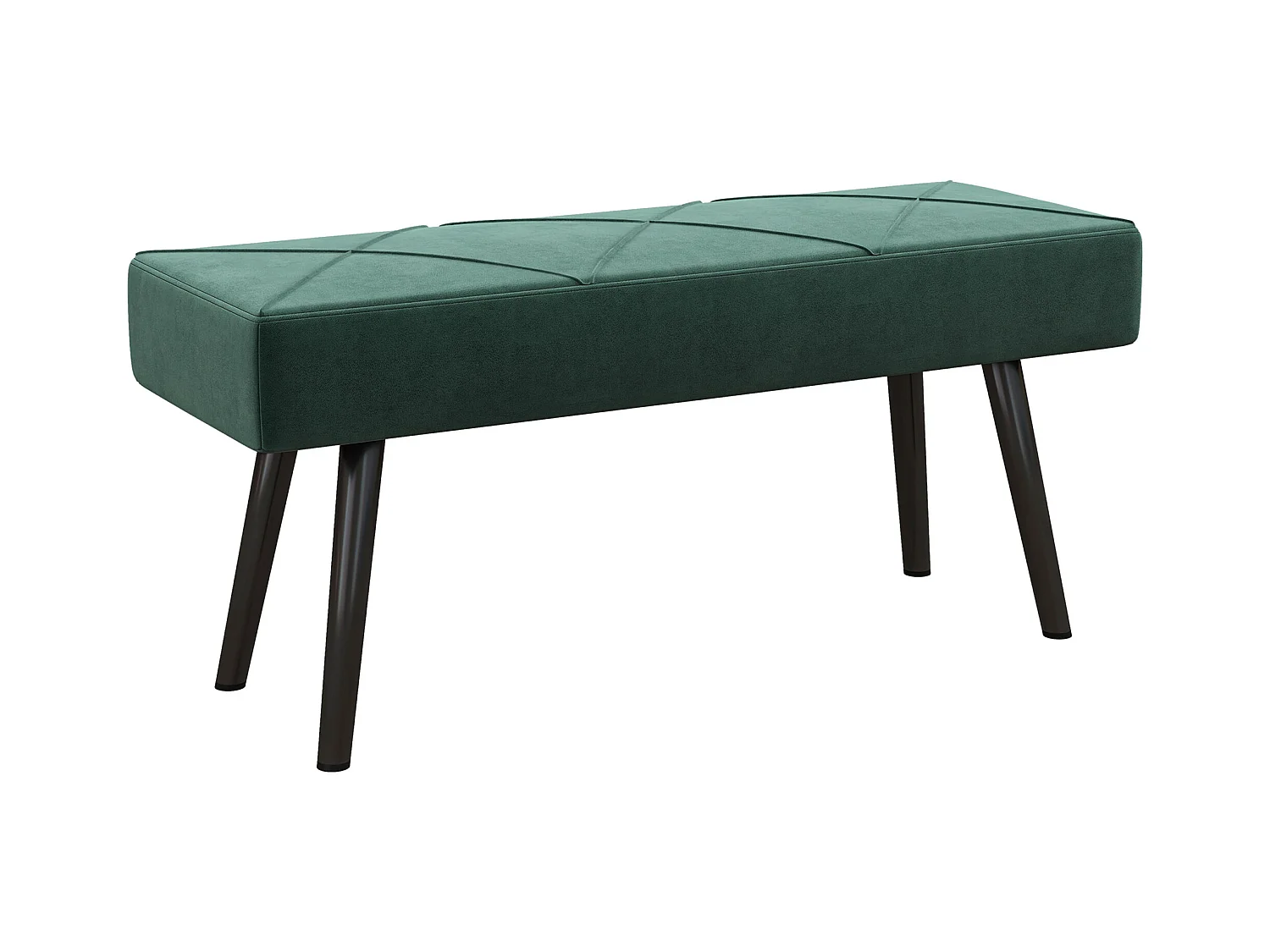 Banc rembourré velours, structure acier, vert, motif croix, charge jusqu’à 120kg (100x36x45cm)