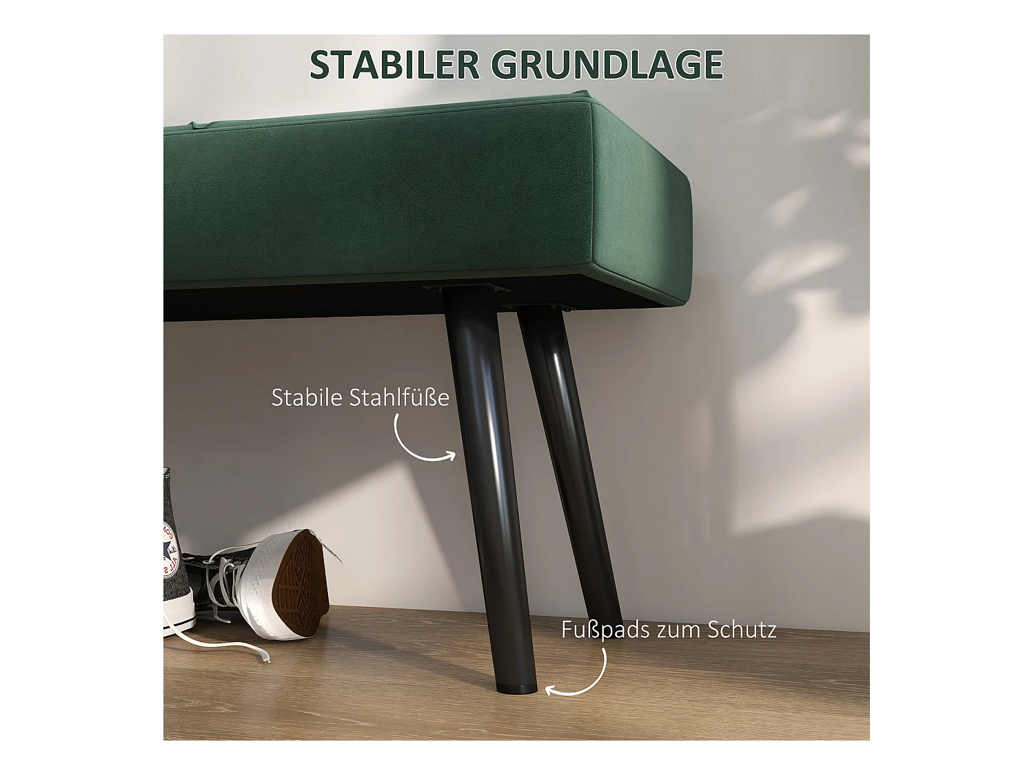 Banc rembourré velours, structure acier, vert, motif croix, charge jusqu’à 120kg (100x36x45cm)