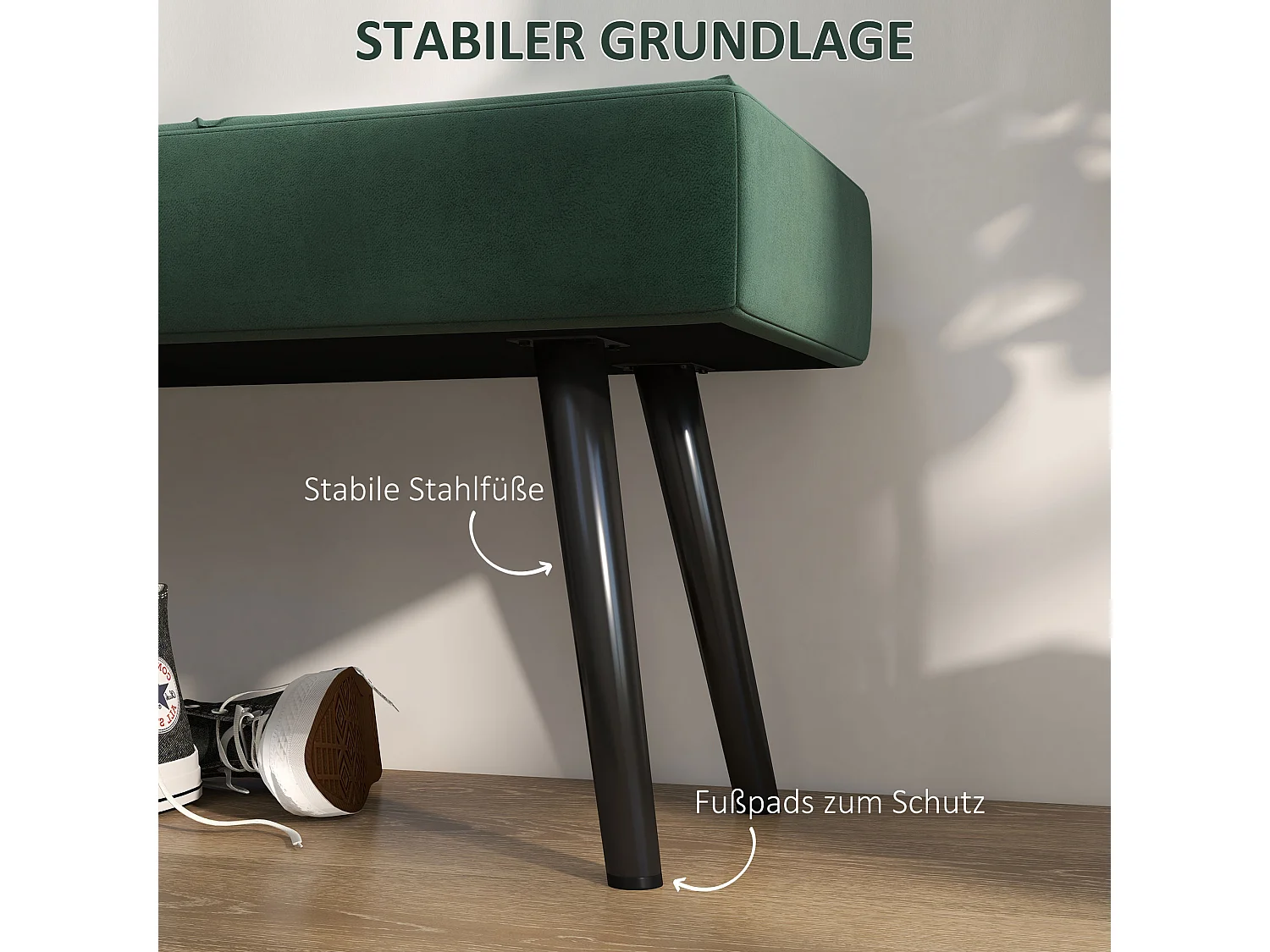 Banc rembourré velours, structure acier, vert, motif croix, charge jusqu’à 120kg (100x36x45cm)