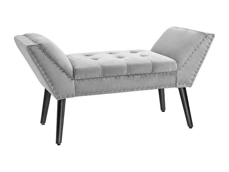 Banc rembourré moderne, pieds en bois caoutchouc, velours gris clair (114x46x56cm)