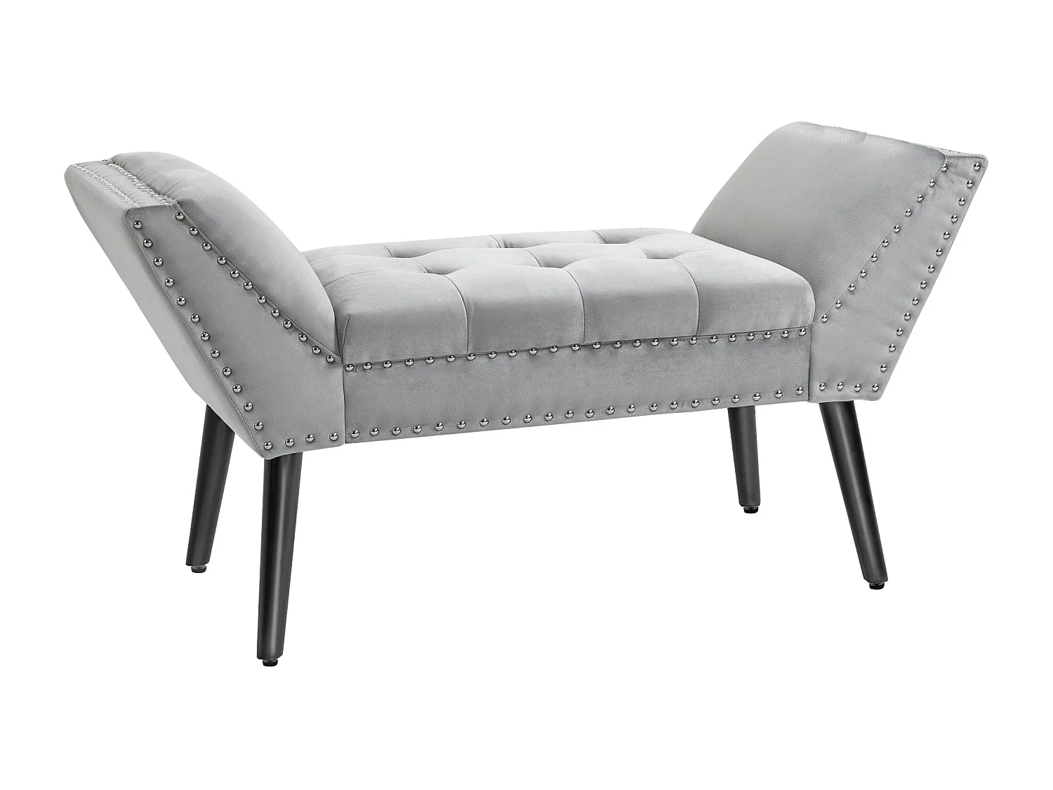 Banc rembourré moderne, pieds en bois caoutchouc, velours gris clair (114x46x56cm)