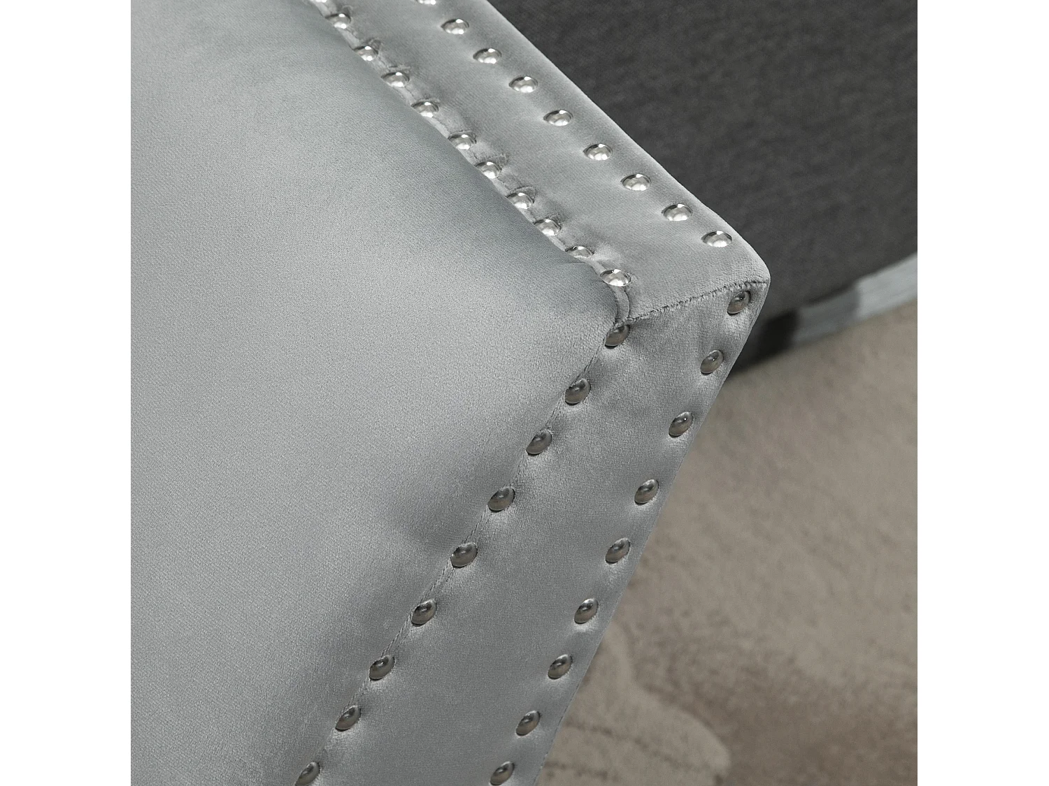 Banc rembourré moderne, pieds en bois caoutchouc, velours gris clair (114x46x56cm)