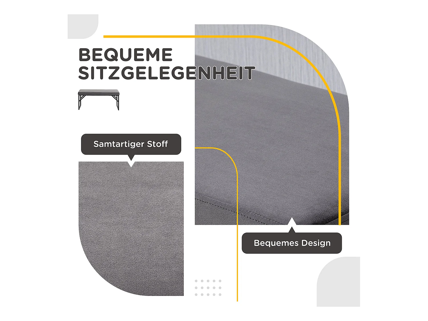 Banc rembourré velours, structure métal et bois, gris foncé (100x35x47cm)