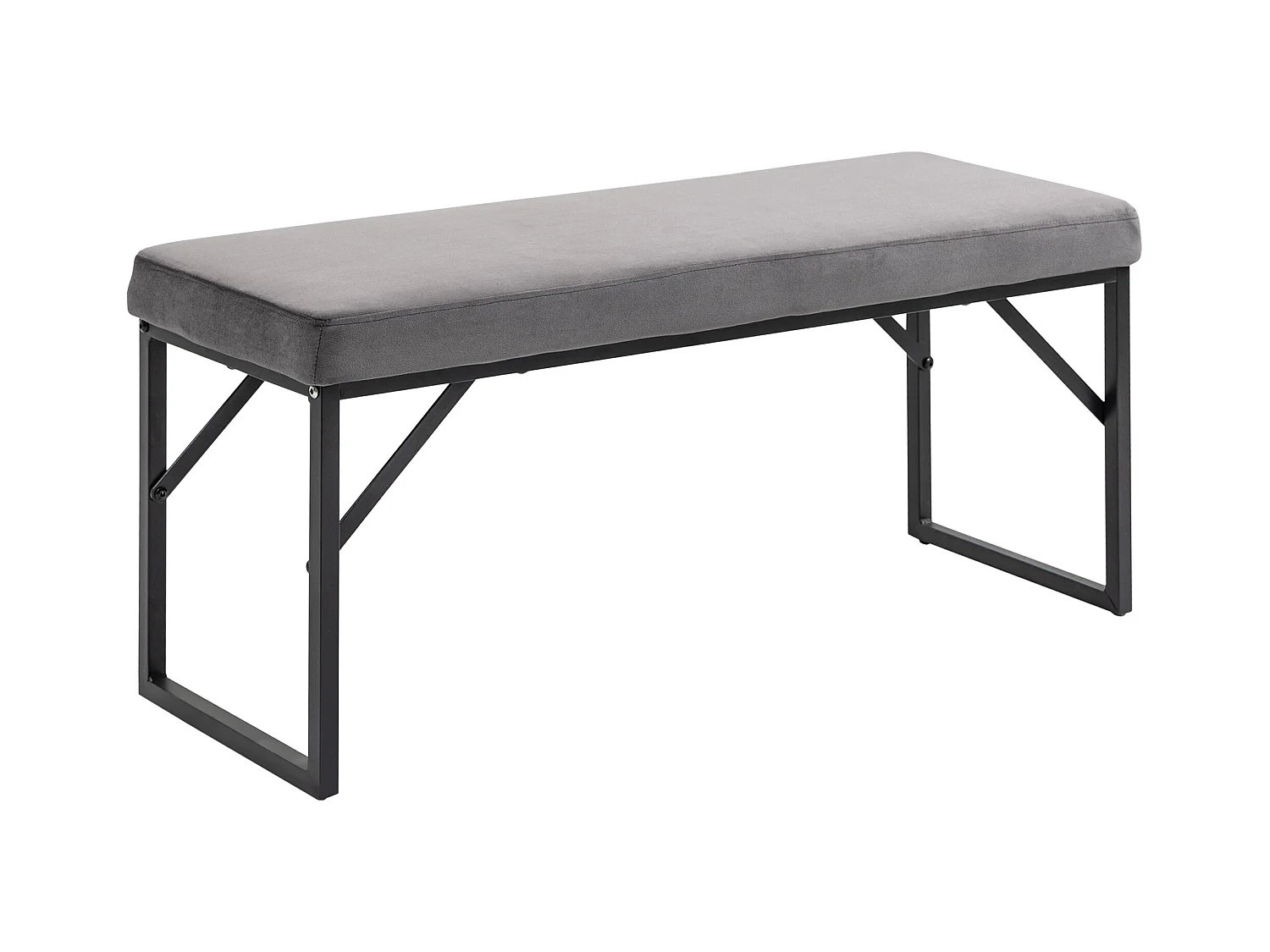 Banco tapizado en terciopelo, estructura de metal y madera, gris oscuro (100x35x47cm)