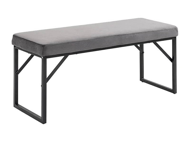 Banc rembourré velours, structure métal et bois, gris foncé (100x35x47cm)