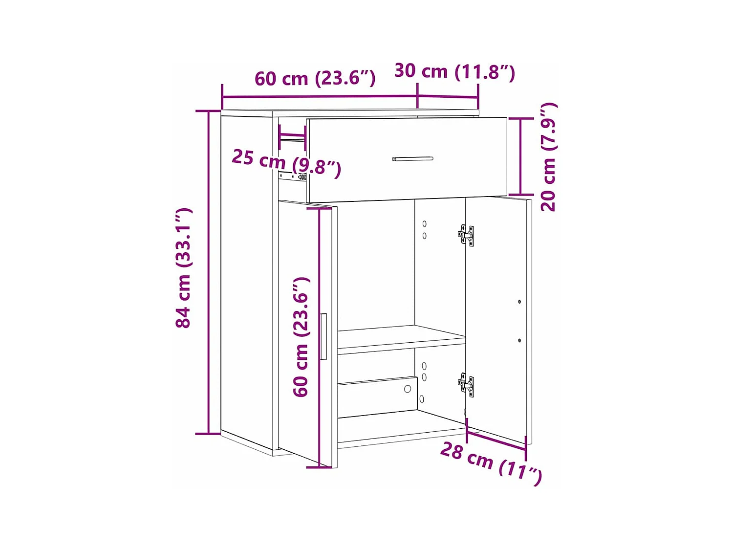 Credenza in rovere realizzata a mano 79 x 38 x 80 cm Legno ingegnerizzato