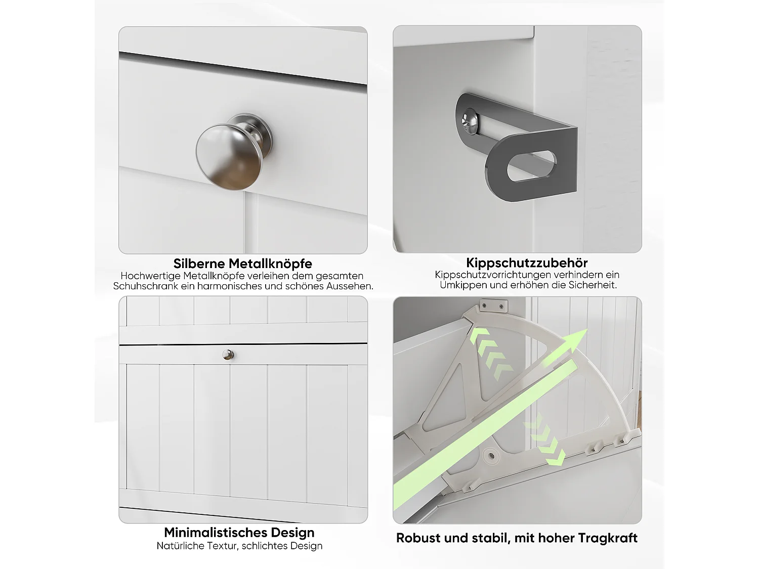 Meuble à chaussures blanc, design moderne Mid-Century, avec 2 tiroirs rabattables, idéal pour entrée et couloir (60x24x80 cm)