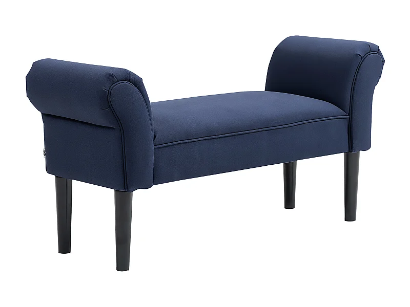Banquette en tissu bleu, siège rembourré, avec pieds en bois, pour chambre ou hall (102x36x51 cm)