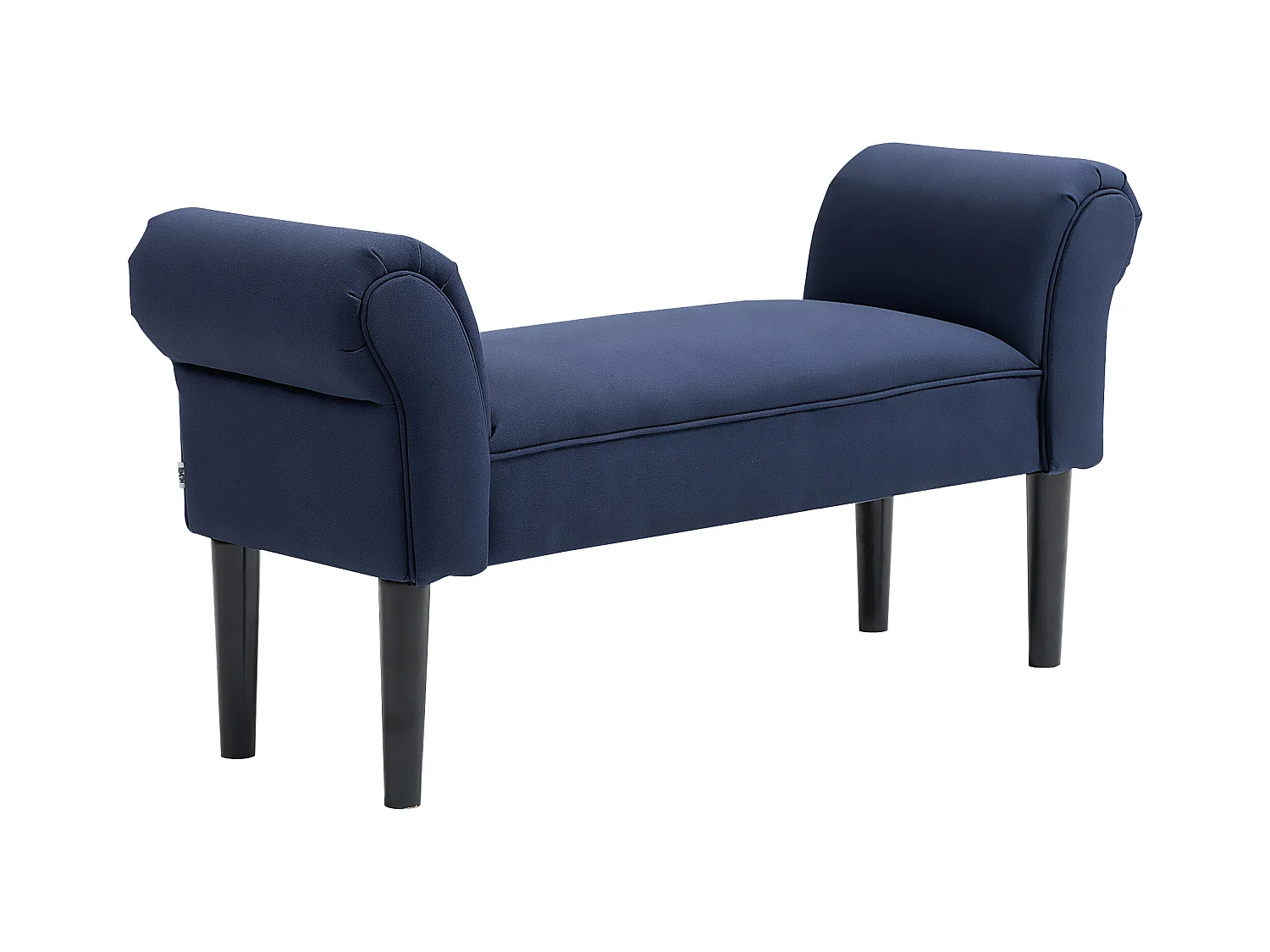 Banquette en tissu bleu, siège rembourré, avec pieds en bois, pour chambre ou hall (102x36x51 cm)