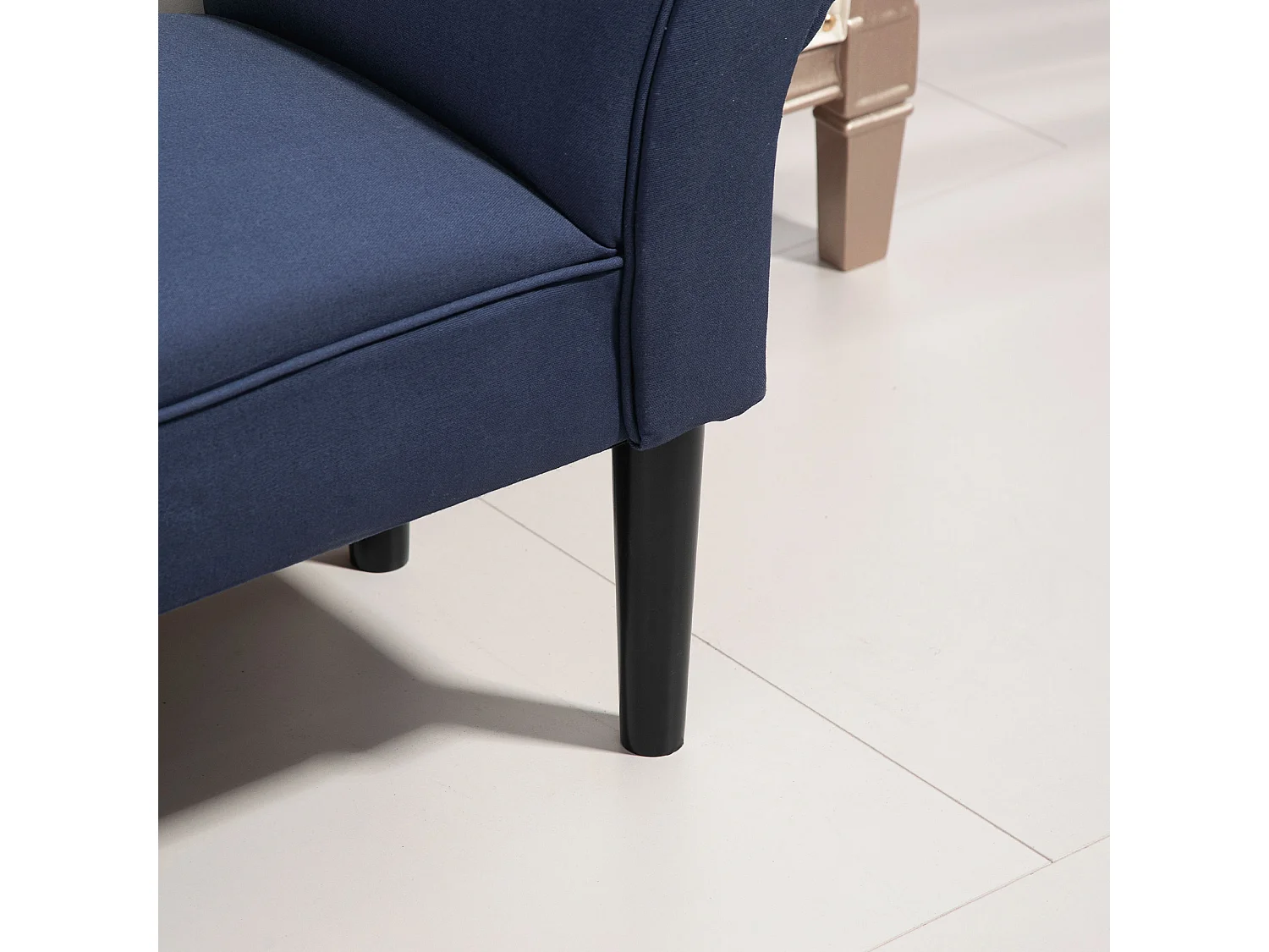 Banquette en tissu bleu, siège rembourré, avec pieds en bois, pour chambre ou hall (102x36x51 cm)