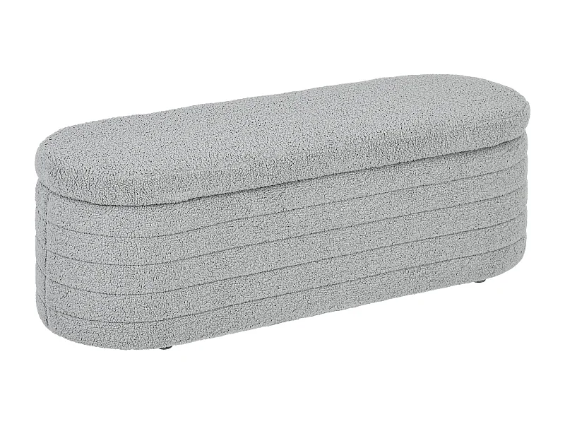 Banc de chambre avec rangement, pieds bois, tissu teddy gris clair (116x41x40.5cm)