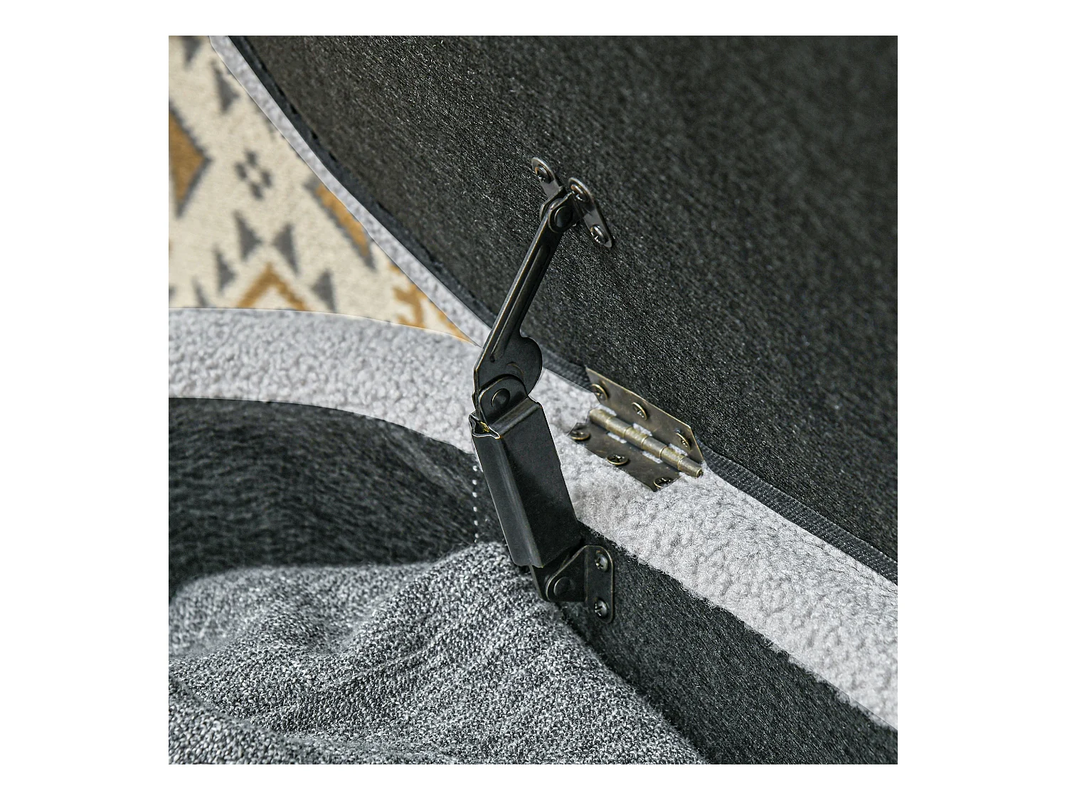 Banc de chambre avec rangement, pieds bois, tissu teddy gris clair (116x41x40.5cm)