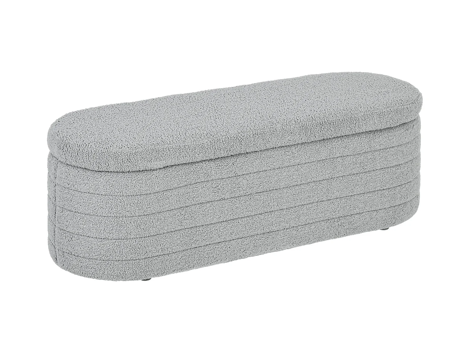 Banco de dormitorio con almacenaje, patas de madera, tela de peluche gris claro (116x41x40,5cm)