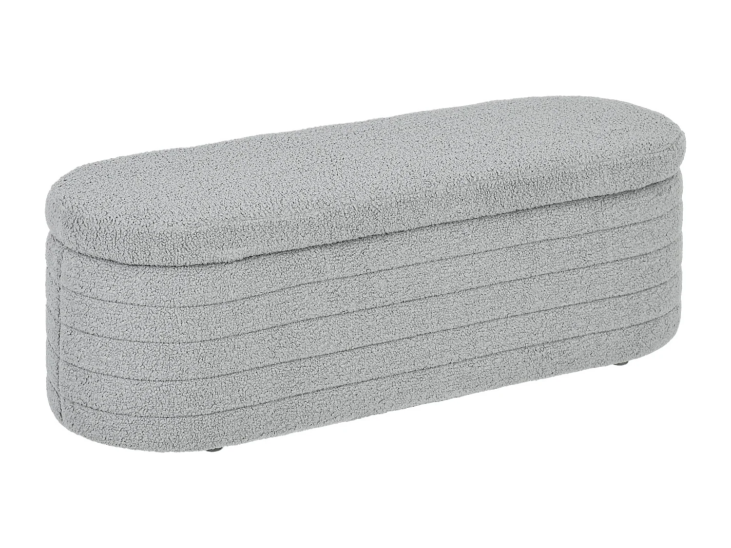 Banco de dormitorio con almacenaje, patas de madera, tela de peluche gris claro (116x41x40,5cm)