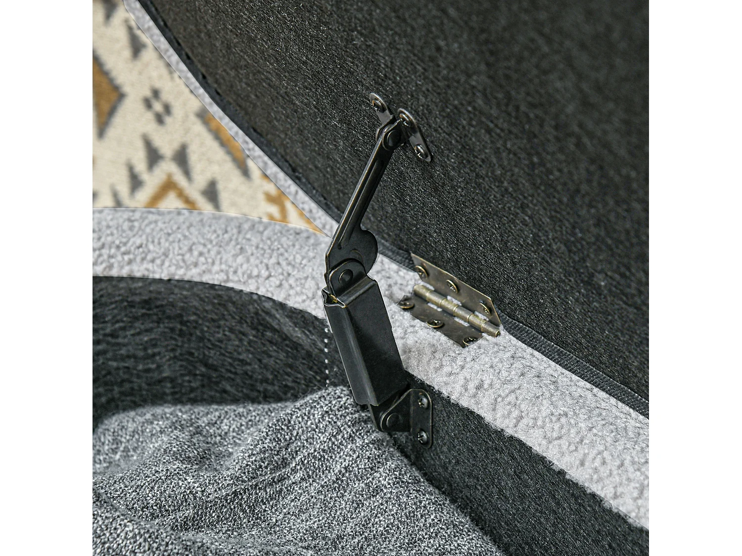 Banco de dormitorio con almacenaje, patas de madera, tela de peluche gris claro (116x41x40,5cm)