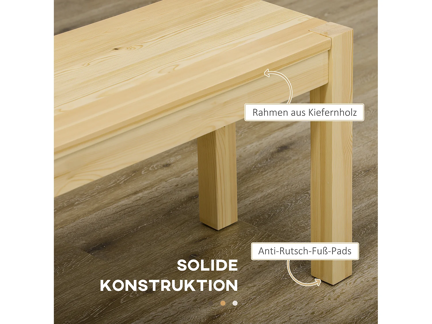 Banc en bois 3 places, style maison de campagne, pin, naturel (150x33x45 cm)