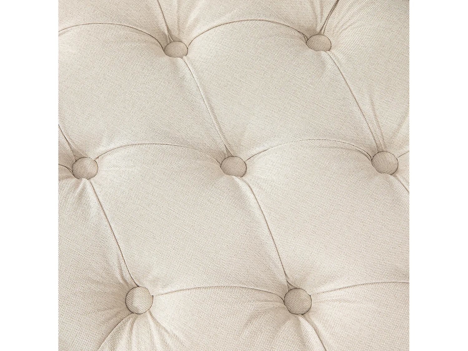 Banc de rangement, design français, tissu effet lin, pieds en bois, crème (120x41x48 cm)