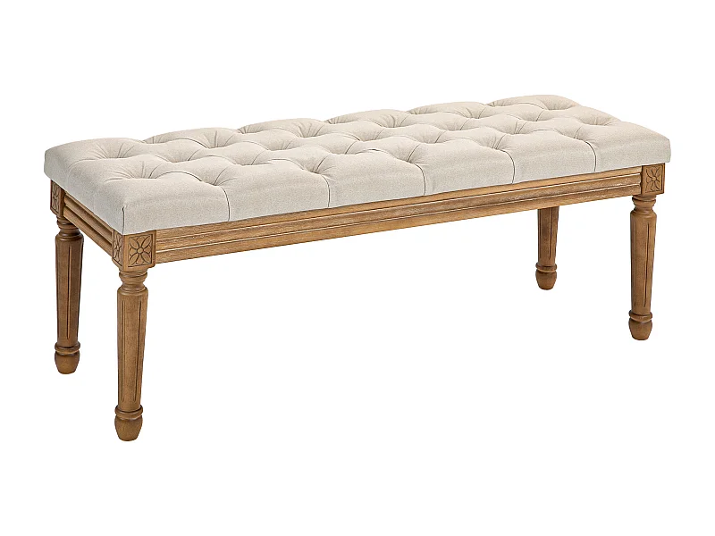Aufbewahrungsbank, französisches Design, Stoff in Leinenoptik, Holzbeine, cremefarben (120 x 41 x 48 cm)