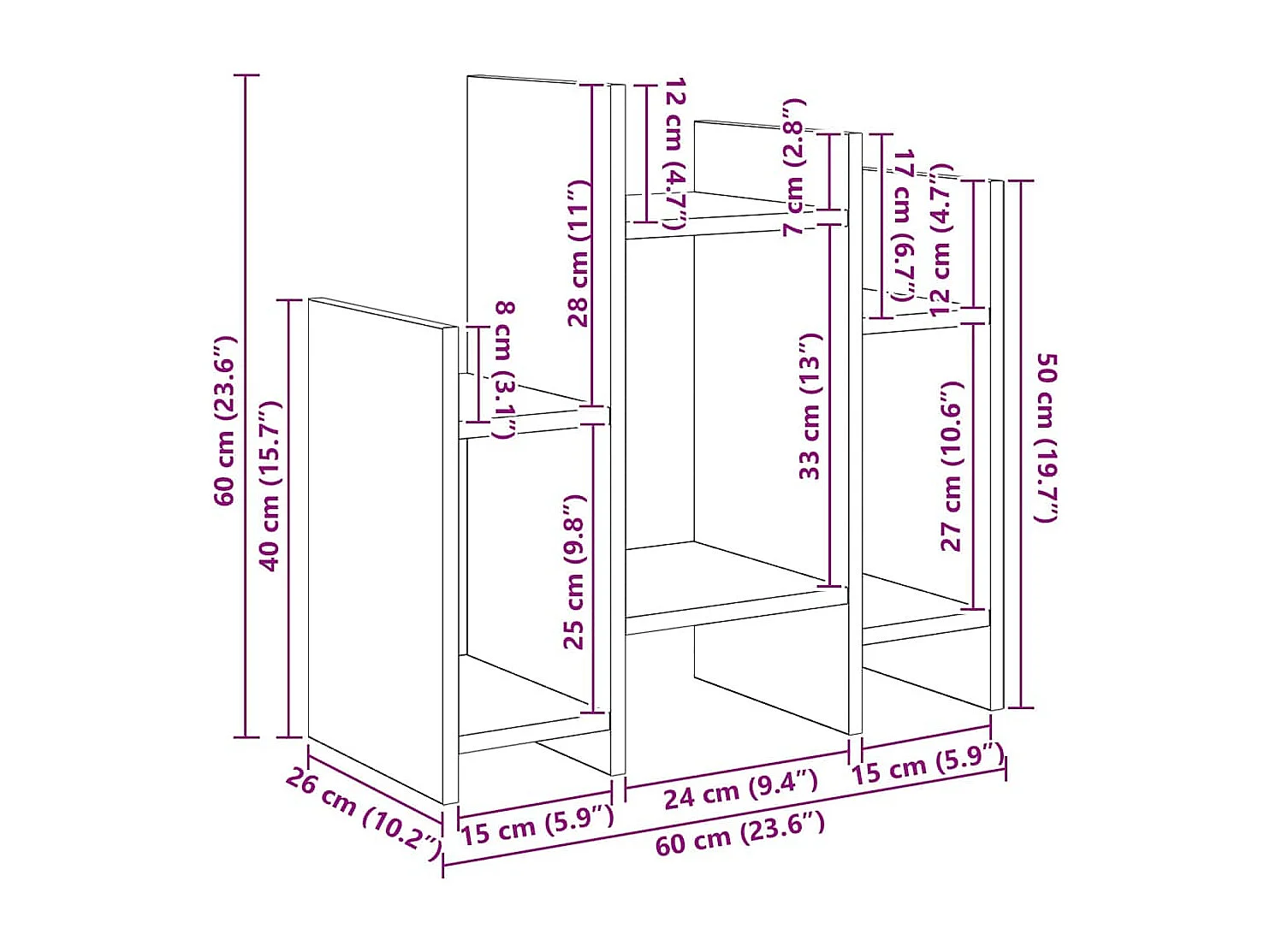 Credenza con ripiano, rovere lavorato a mano, 60 x 26 x 60 cm