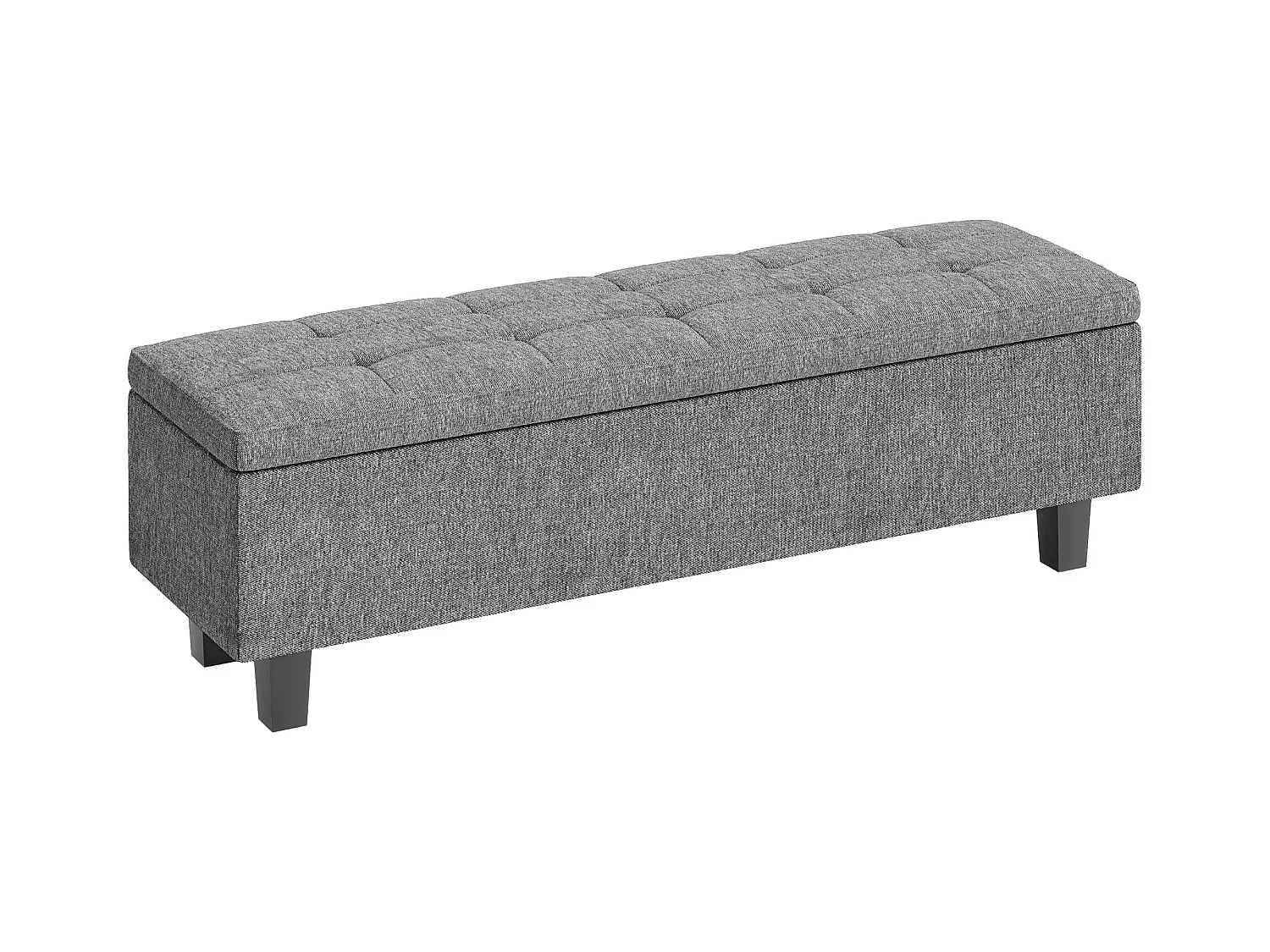 Banc de rangement rembourré en lin, pieds bois, moderne, gris foncé (138x40x45cm)