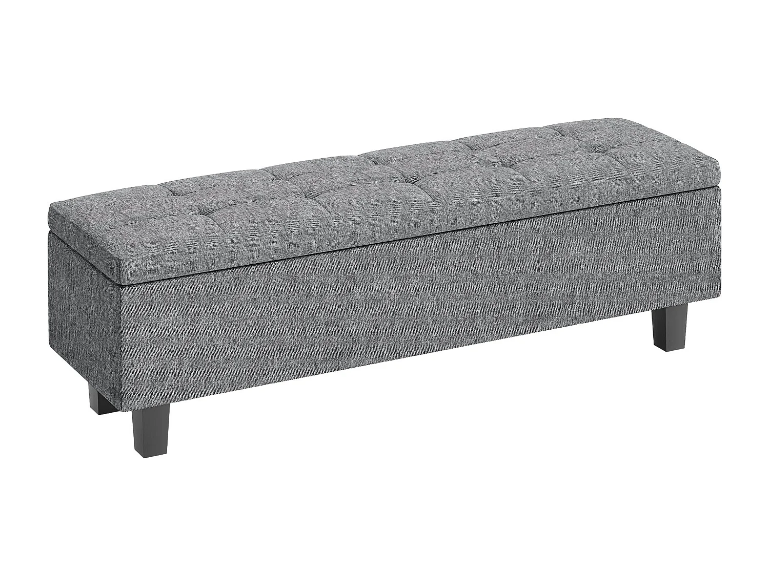 Banc de rangement rembourré en lin, pieds bois, moderne, gris foncé (138x40x45cm)