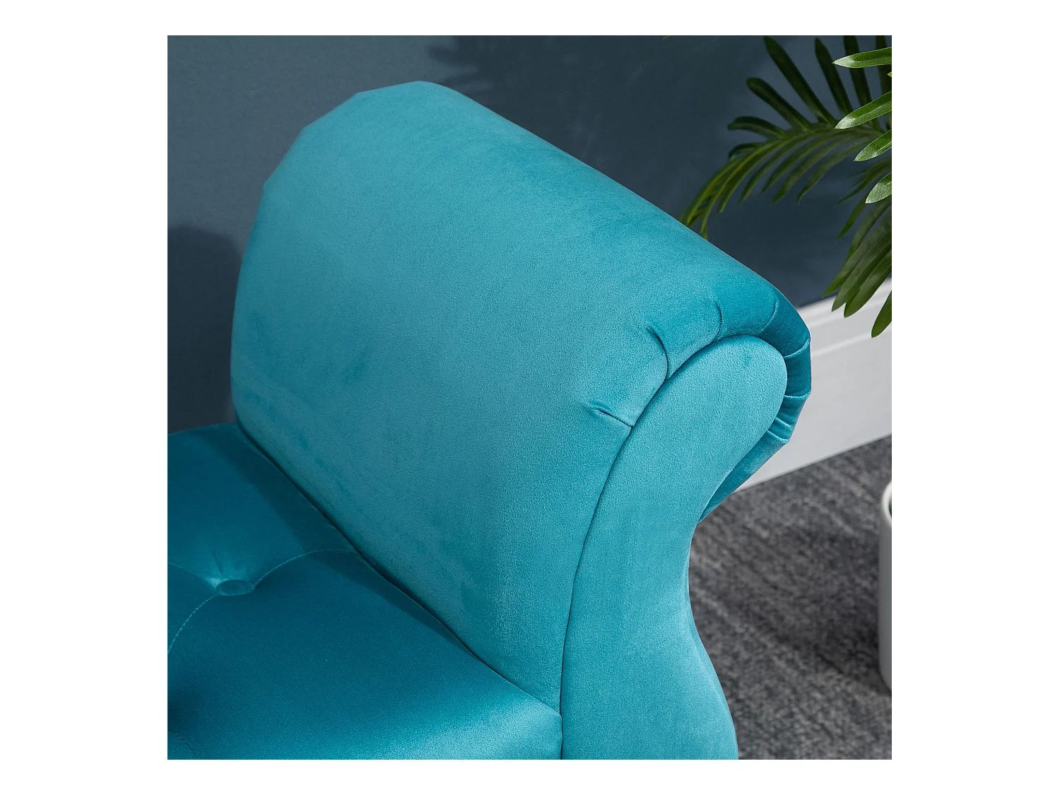 Banc rembourré luxueux, design vintage, polyester et caoutchouc, bleu (117x40x58 cm)