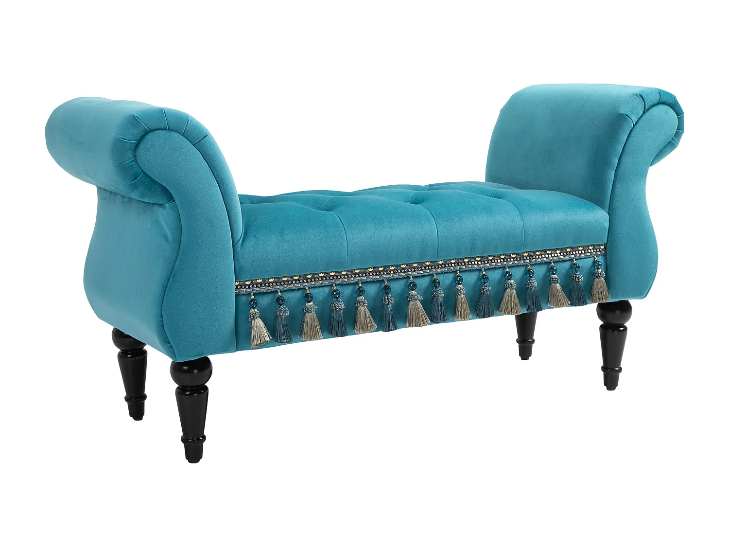 Luxe gestoffeerde bank, vintage design, polyester en rubber, blauw (117x40x58 cm)