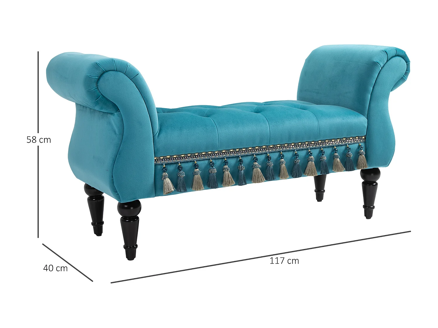 Luxe gestoffeerde bank, vintage design, polyester en rubber, blauw (117x40x58 cm)