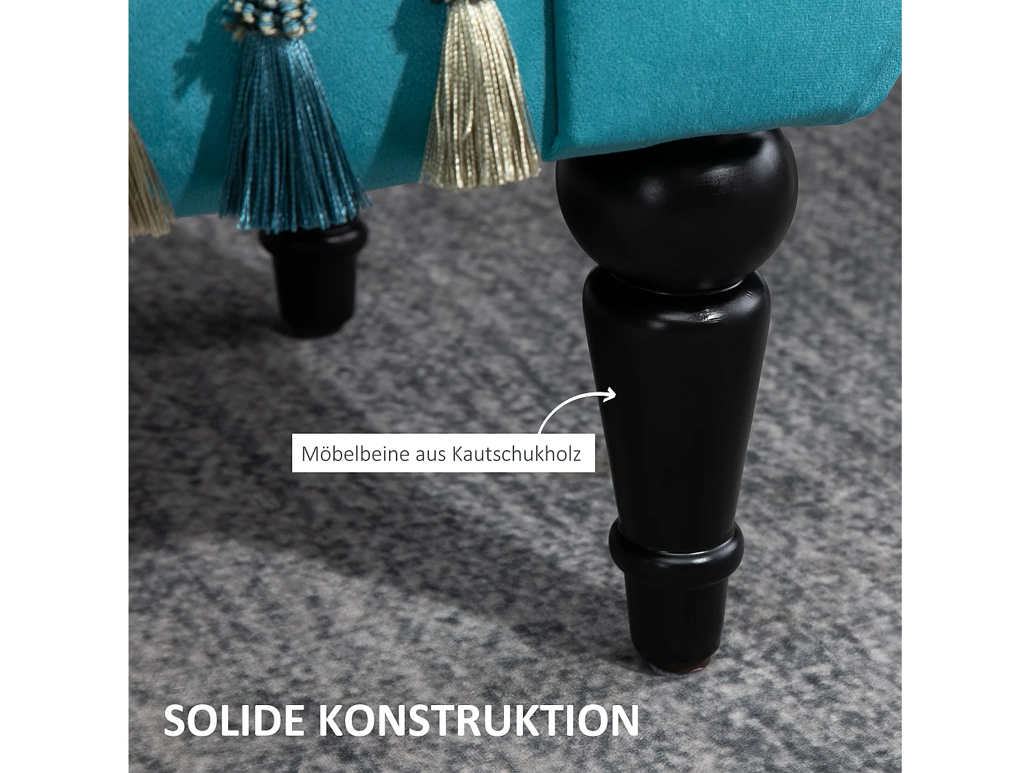 Luxe gestoffeerde bank, vintage design, polyester en rubber, blauw (117x40x58 cm)