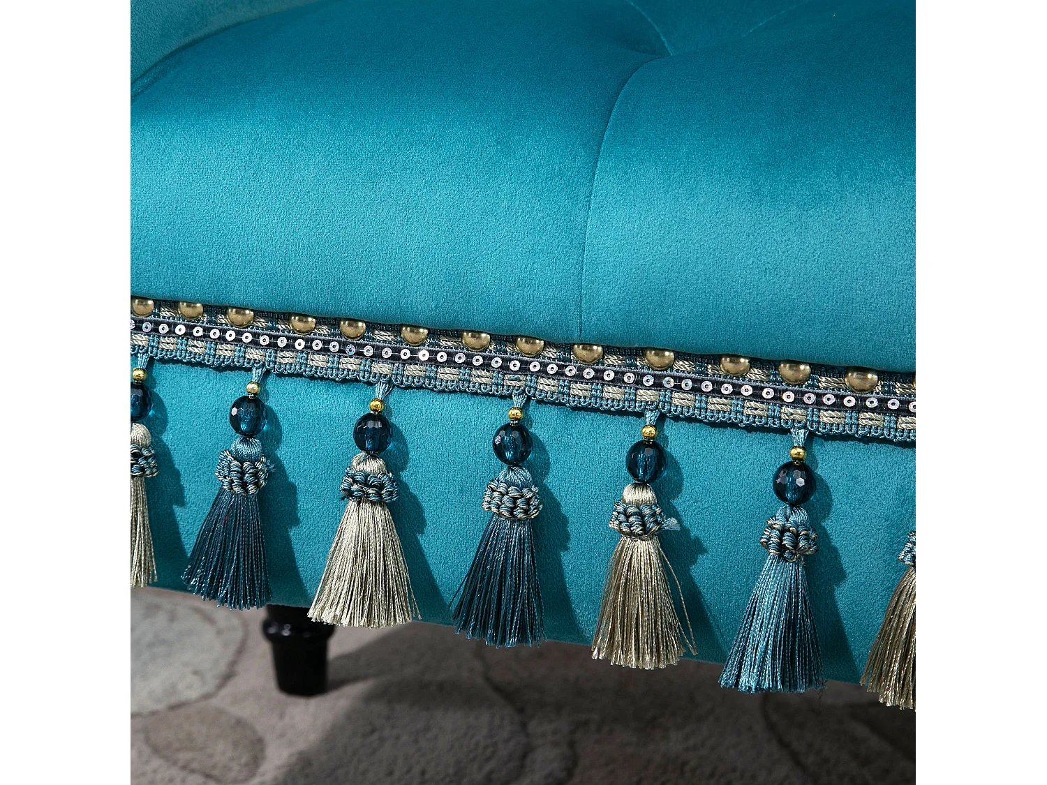 Luxe gestoffeerde bank, vintage design, polyester en rubber, blauw (117x40x58 cm)