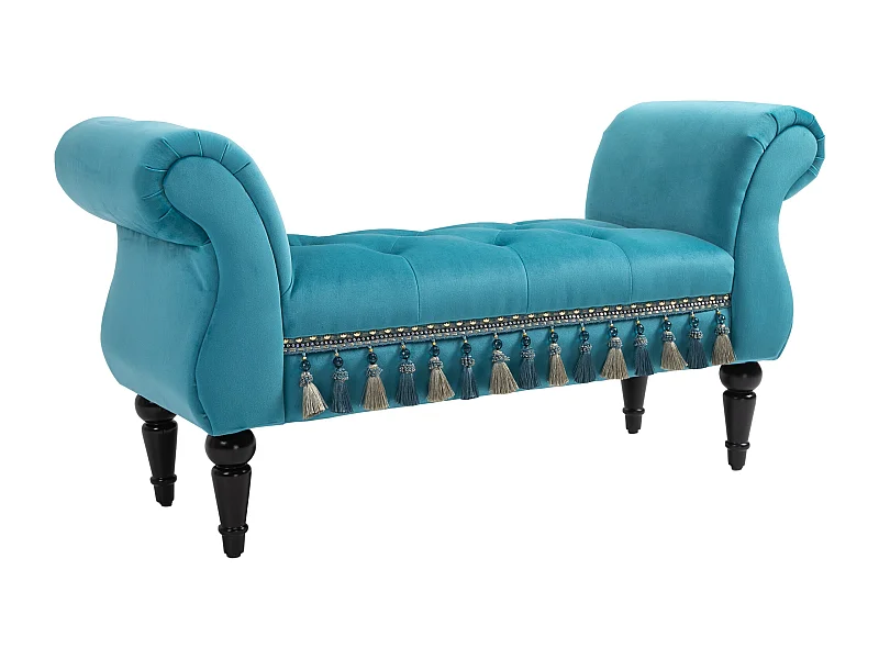 Luxe gestoffeerde bank, vintage design, polyester en rubber, blauw (117x40x58 cm)