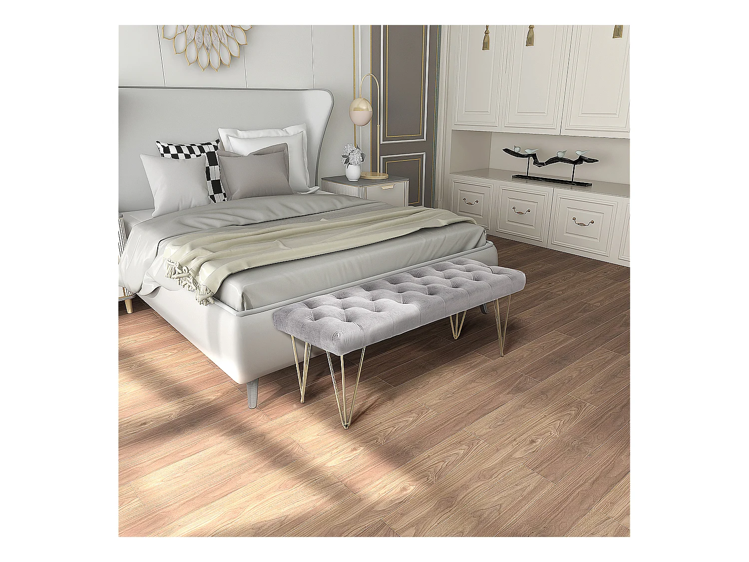 Banc d'Entrée avec Rangement, Tissu Velours, Gris Clair (116x44.5x49 cm)