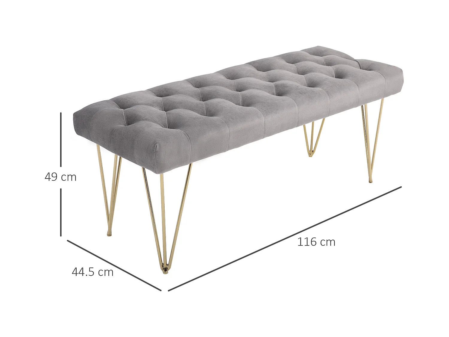 Banc d'Entrée avec Rangement, Tissu Velours, Gris Clair (116x44.5x49 cm)