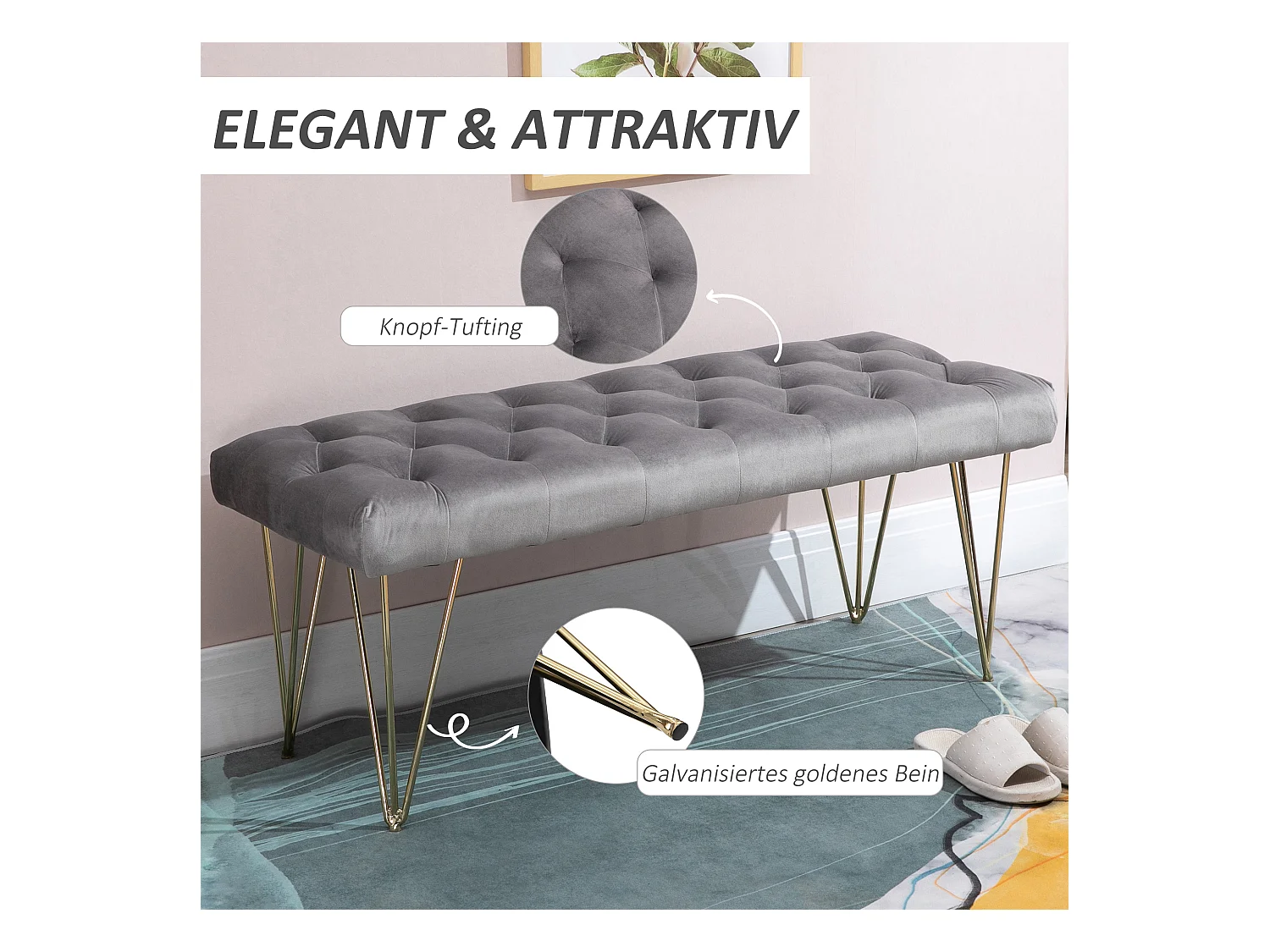 Banc d'Entrée avec Rangement, Tissu Velours, Gris Clair (116x44.5x49 cm)