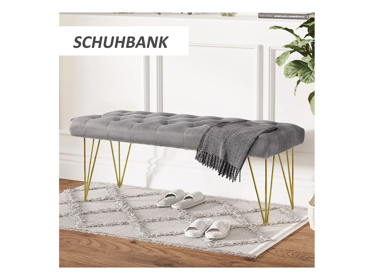 Banc d'Entrée avec Rangement, Tissu Velours, Gris Clair (116x44.5x49 cm)