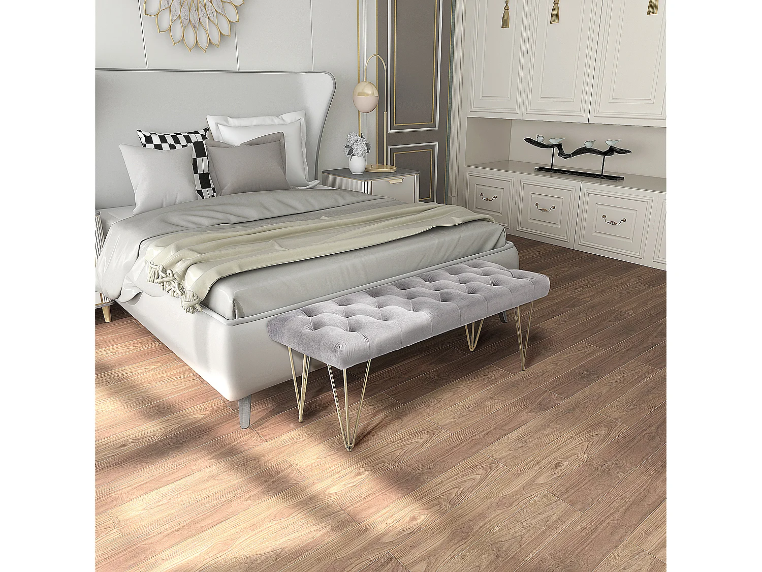 Banc d'Entrée avec Rangement, Tissu Velours, Gris Clair (116x44.5x49 cm)