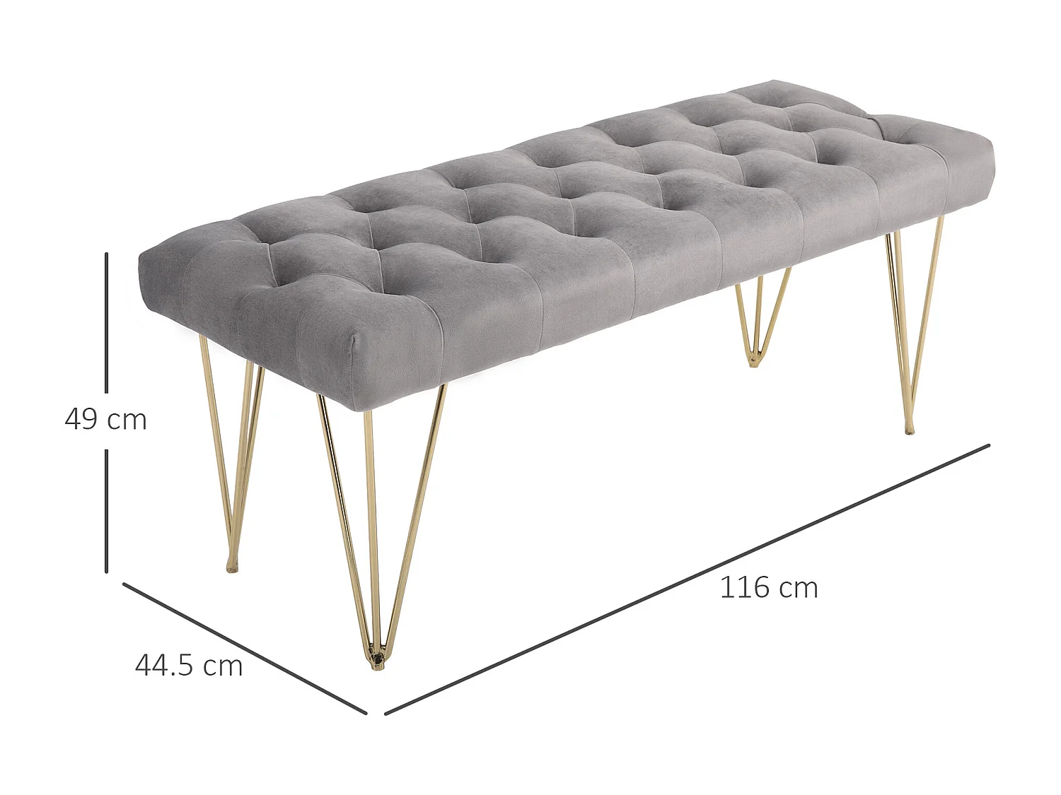 Banc d'Entrée avec Rangement, Tissu Velours, Gris Clair (116x44.5x49 cm)