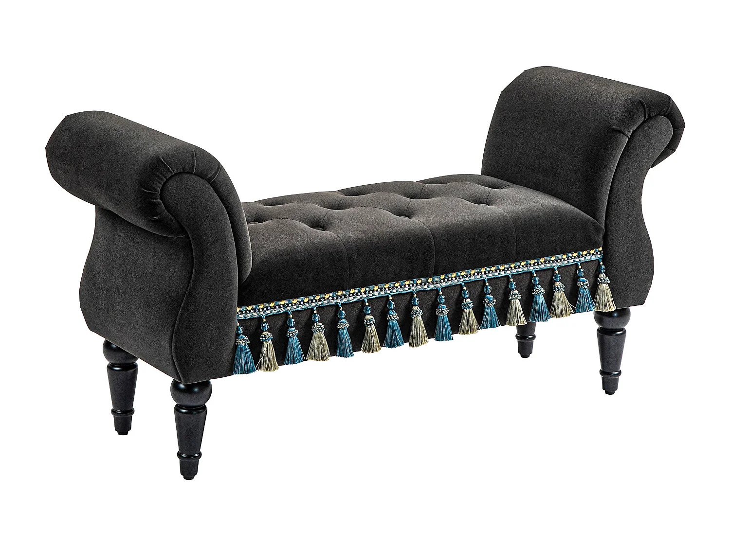 Gestoffeerde bank met opbergruimte, armleuning, houten structuur, fluweel, donkergrijs (117x40x58cm)