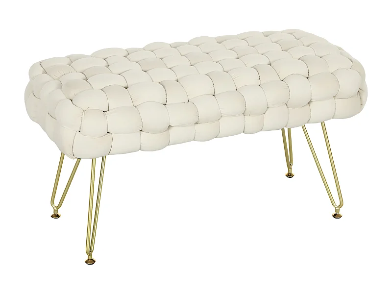 Puf de terciopelo con patas de metal, cómodo y estable, color crema (76x38x41,5cm)