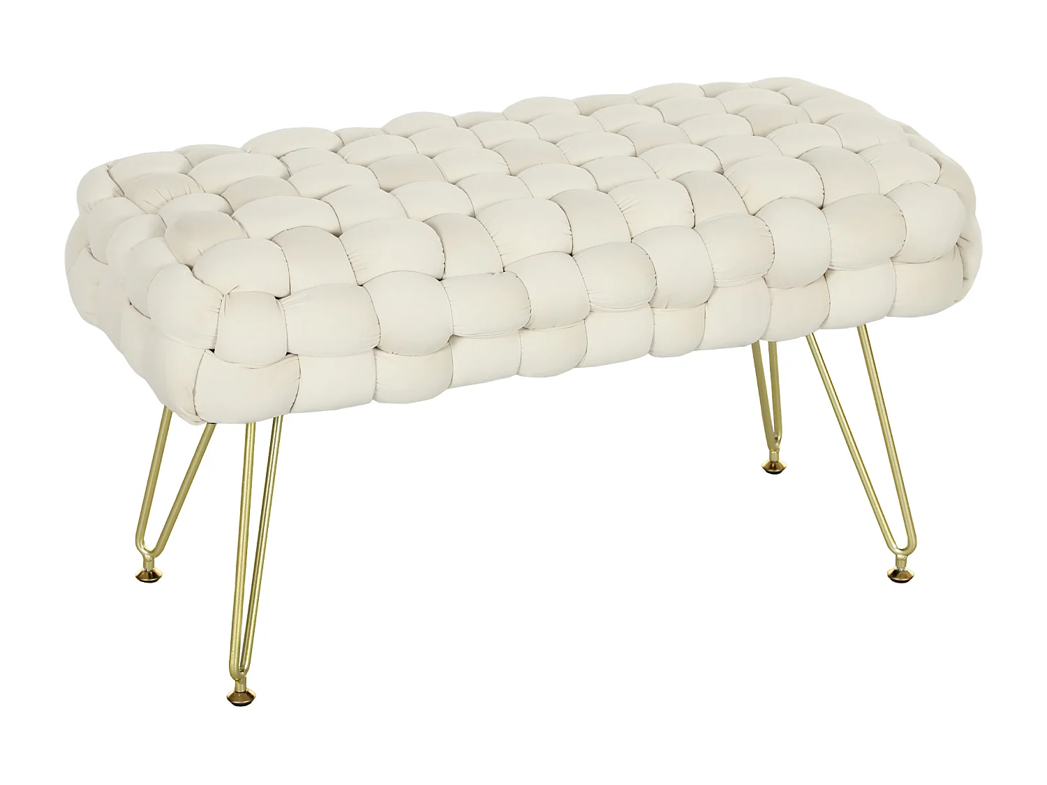 Fluwelen poef met metalen poten, comfortabel en stabiel, crème (76x38x41,5cm)