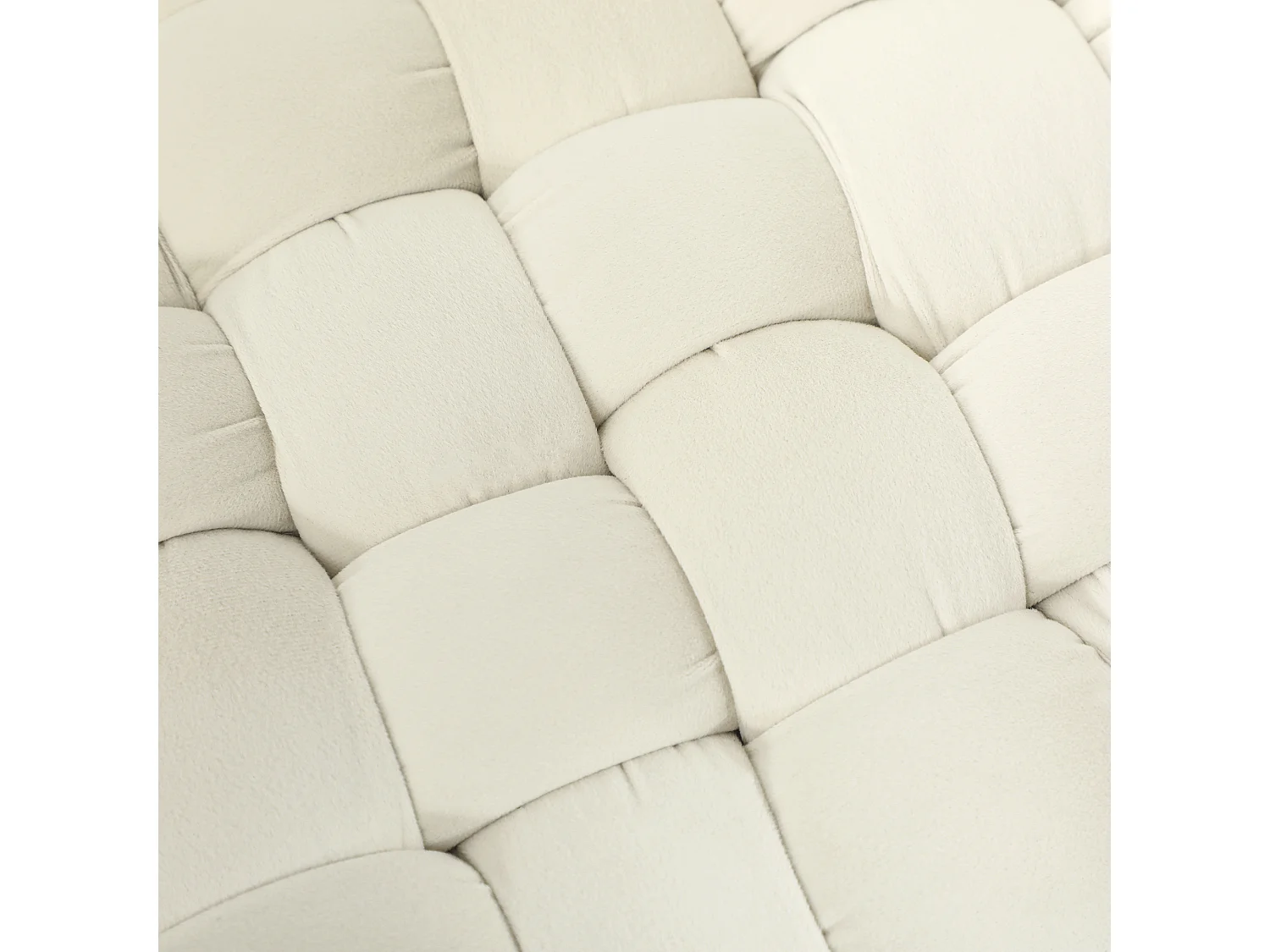 Fluwelen poef met metalen poten, comfortabel en stabiel, crème (76x38x41,5cm)