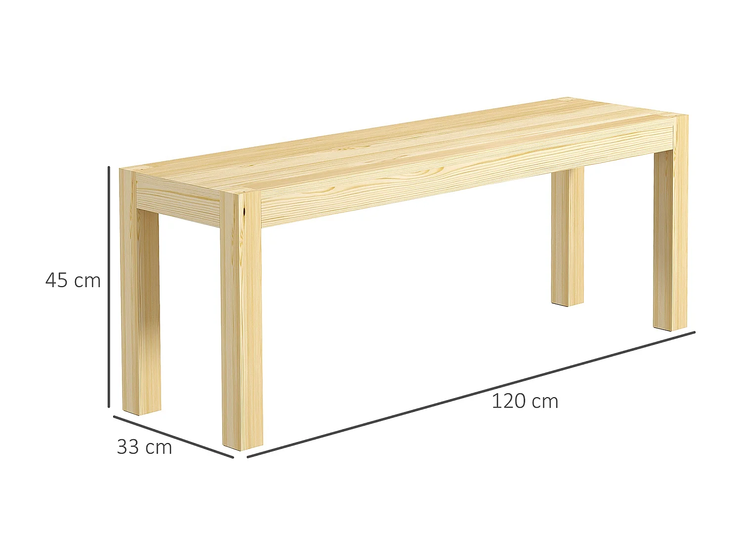 Banc 2 places style campagne, pin naturel, robustesse élevée, naturel (120x33x45cm)