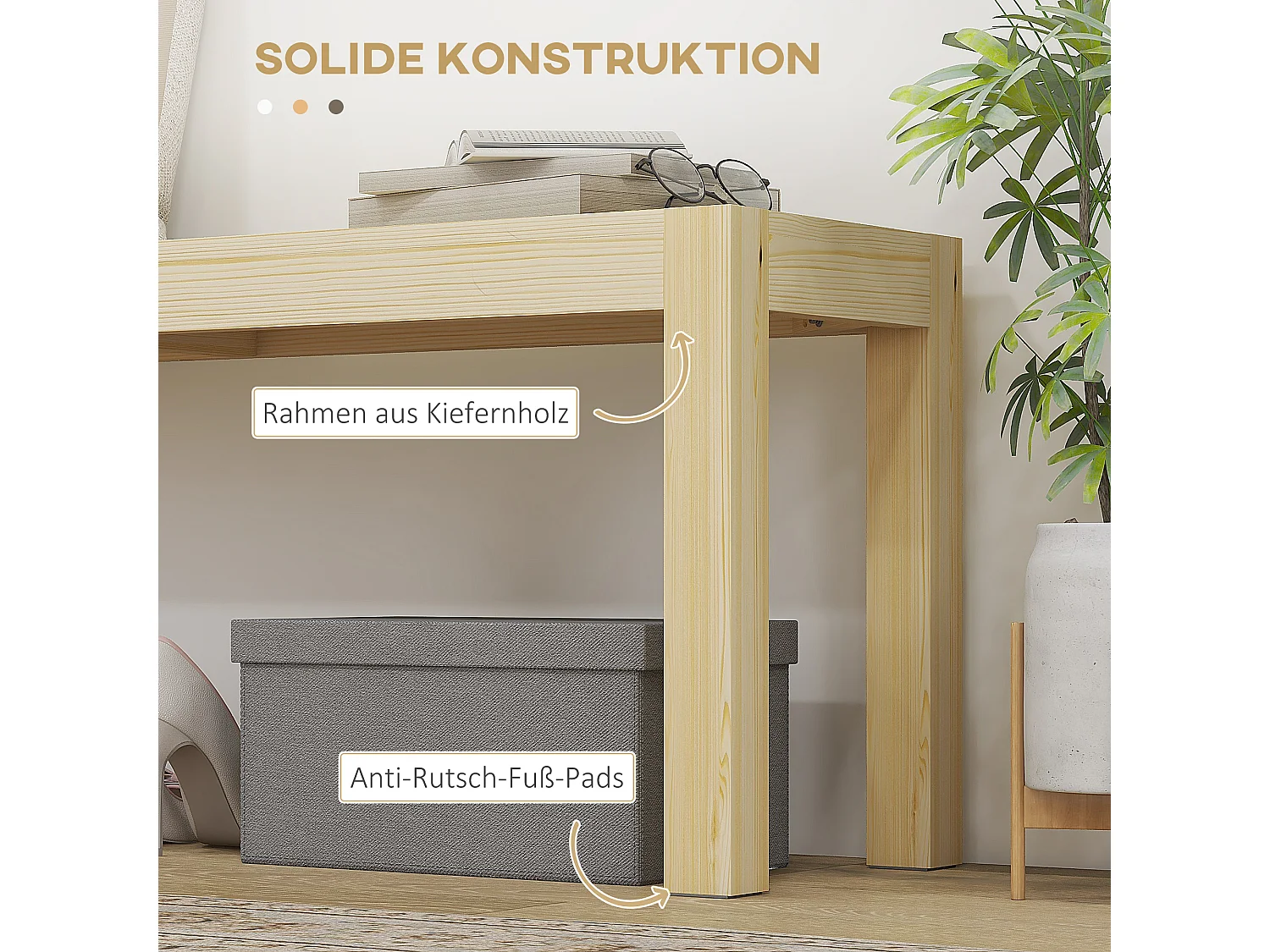 Banc 2 places style campagne, pin naturel, robustesse élevée, naturel (120x33x45cm)