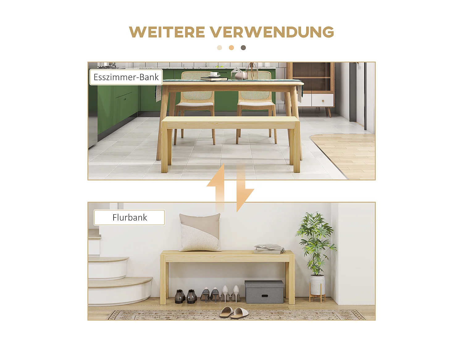 Banc 2 places style campagne, pin naturel, robustesse élevée, naturel (120x33x45cm)