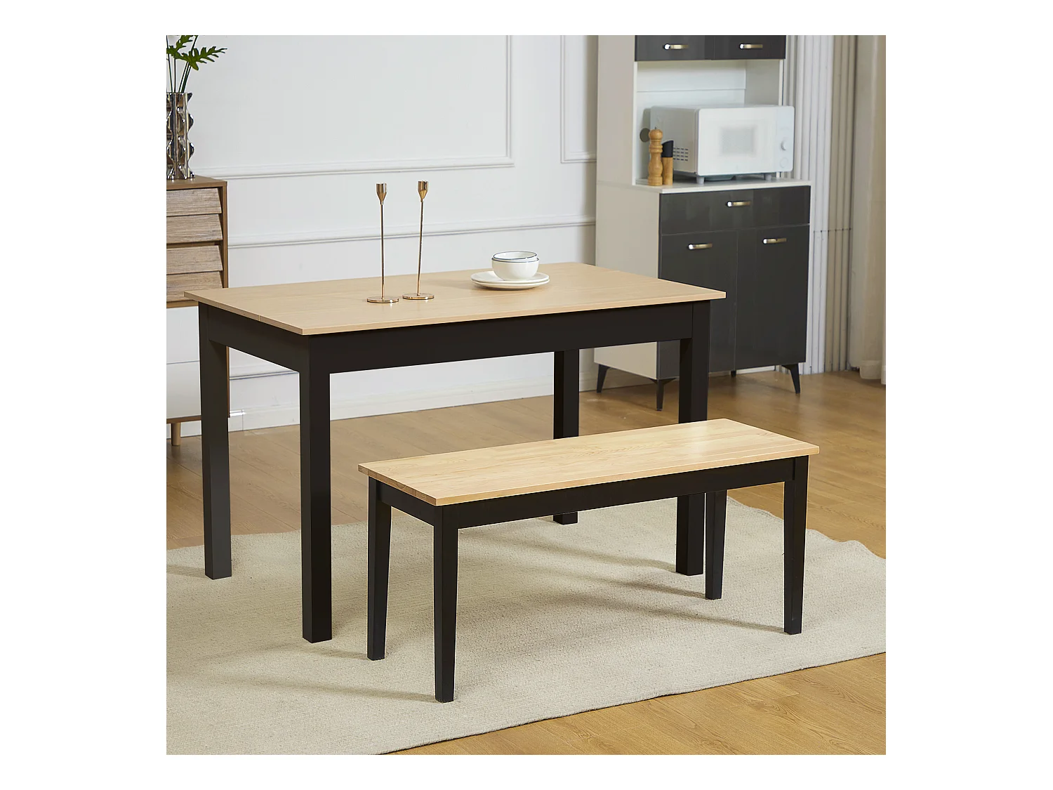 Banc de cuisine 2 places, bois de pin, naturel (102x36x45 cm)