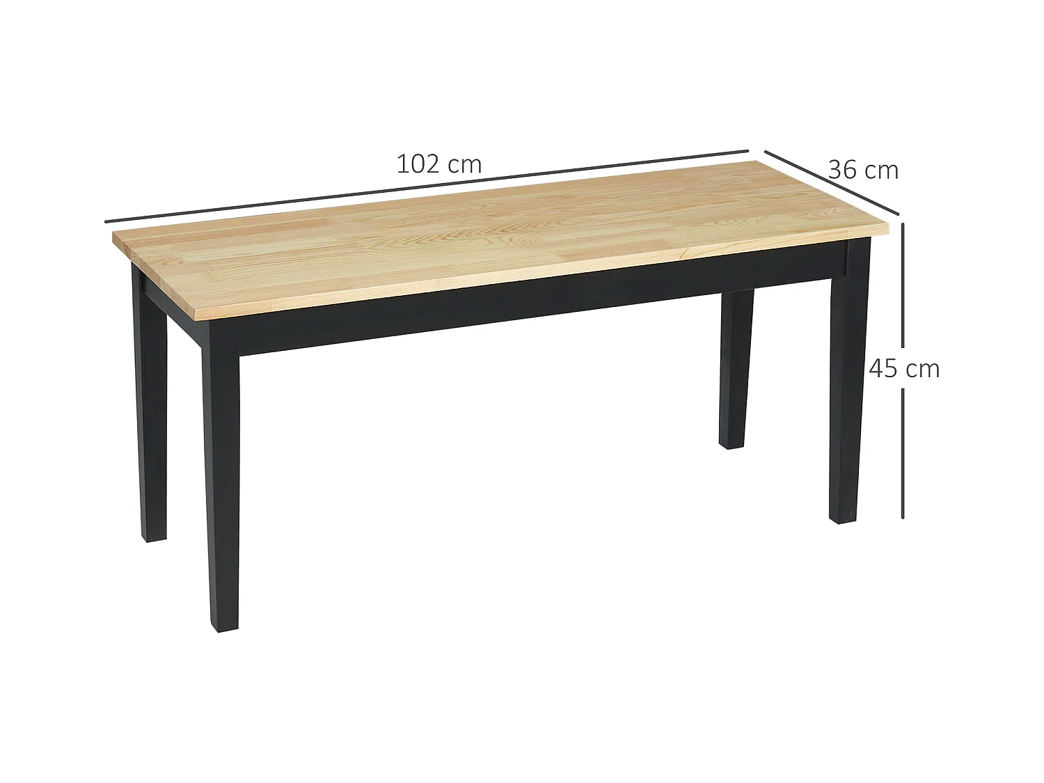 Banc de cuisine 2 places, bois de pin, naturel (102x36x45 cm)