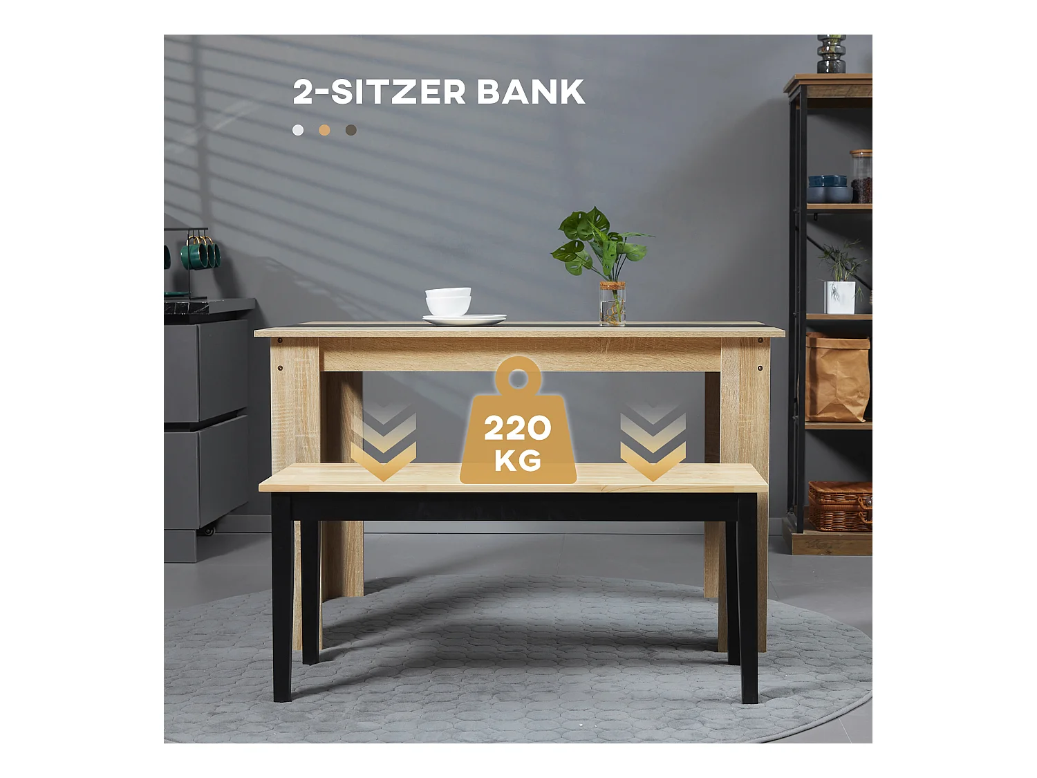 Banc de cuisine 2 places, bois de pin, naturel (102x36x45 cm)